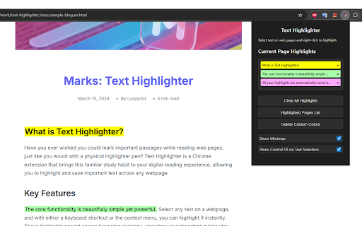 Marks: Text Highlighter :: Extension to select text on web pages and mark with colors