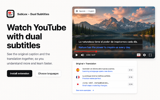 SubLex - Dual Subtitles for YouTube :: Translate YouTube subtitles, save words, and practice vocabulary cards while watching videos.