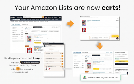 Styx Multi-Cart :: Empty your Amazon cart, save it for later, and manage multiple carts with reusable Amazon Lists.
