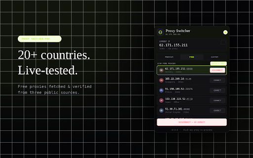 Proxy Switcher Pro :: Switch proxies with one click. Premium, custom & 20+ countries of free proxies. Beautiful dark UI.