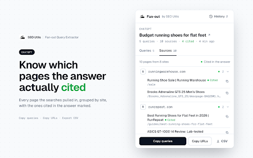 SEO Utils Fan-out Query Extraction :: Extract the search queries ChatGPT runs (fan-out) and the pages ChatGPT and Gemini read and cite - by SEO Utils