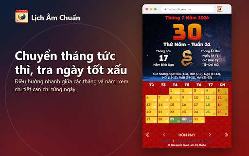 Lịch Âm Chuẩn - Xem Lịch Vạn Niên Hôm Nay :: Lịch Âm Chuẩn: tra cứu lịch âm hôm nay, giờ hoàng đạo, ngày tốt xấu, đổi lịch âm dương chính xác, nhanh chóng cho người Việt.