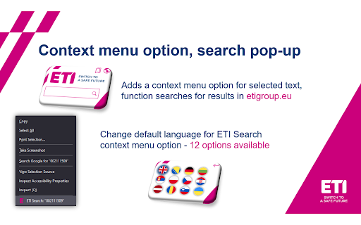 ETI Search :: Add context menu options to search in ETI webpage or PIM.