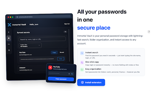Immortal Vault - Free Password Manager For Any Device :: Makes storing and using passwords convenient and secure