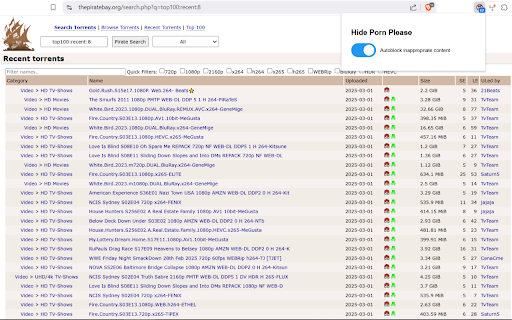 Hide The Porn Please (HTPP) :: Removes the Porn links from search result on thepiratebay.org