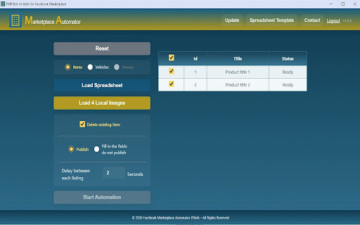Facebook Marketplace Automator FMA :: A FB Marketplace bot that helps you to list and re-list items to Facebook every day