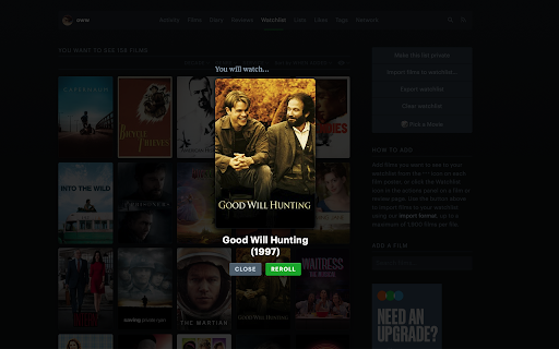 Letterboxd Movie Picker :: A lightweight extension that lets you pick a random movie from your Letterboxd list/s or watchlist.