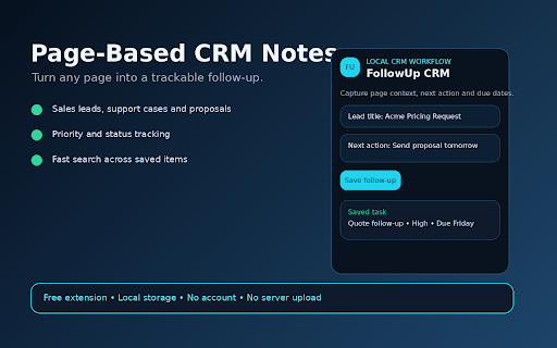 Page Notes & FollowUp CRM Assistant :: Save page-based follow-up notes, next actions, and CRM tasks locally in one click.