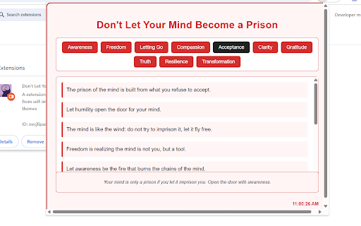 Don't Let Your Mind Become a Prison :: A extension with quotes about freeing your mind from self-imposed limits, categorized into 10 themes