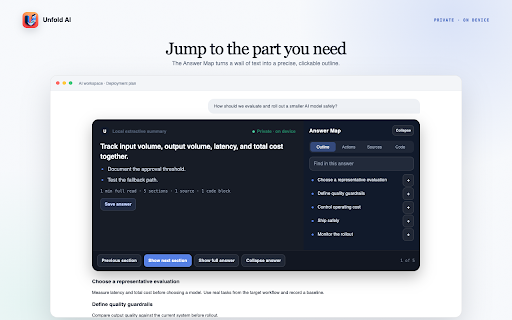 Unfold AI — Summarize & Navigate AI Answers :: Summarize long AI answers locally, navigate every section, and save useful insights without sending conversations anywhere.