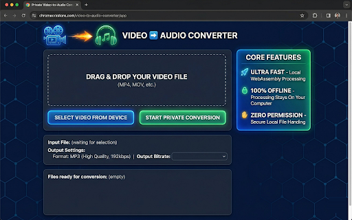 Offline Video to Audio Converter - MP4 to MP3 :: Effortlessly extract audio from video files. Convert MP4 to MP3, MOV to MP3 100% offline, securely, and instantly.