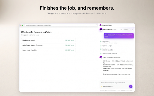 Stunning Cowork :: Your AI agent that does tasks for you — right inside your browser.