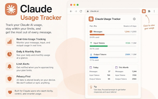Claude Usage Tracker :: Real-time Claude.ai usage tracking — session limits, weekly caps, cost estimates, burn rate predictions & smart alerts.