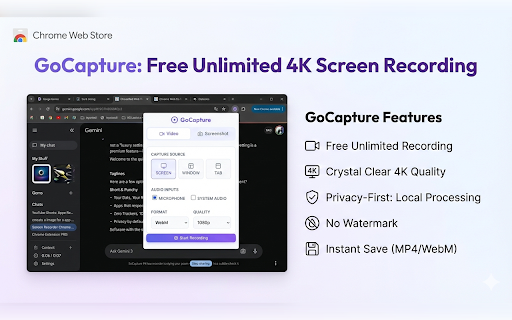 GoCapture: Free Unlimited 4K Screen Recording :: A lightweight, privacy-focused screen recorder.