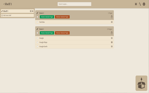 Bookshelf :: Store and manage your open pages in a well-arranged bookshelf to save memory