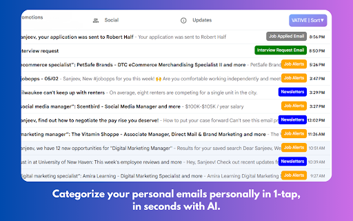 VATIVE - AI Gmail Categorizer :: A fully customizable AI powered category tool for your emails. Stay on top of your emails with VATIVE!