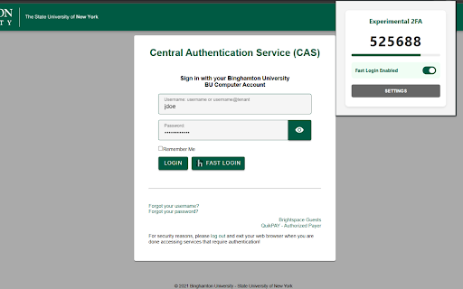 BingFastLogin :: Automates Binghamton CAS login and generates/fills TOTP codes.