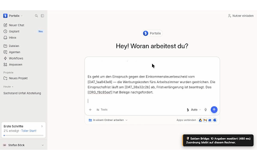 Saklam – Daten maskieren in ChatGPT & Co. :: Maskiert sensible Daten automatisch beim Senden an ChatGPT, Claude & Co. — Erkennung komplett lokal im Browser, mit Rückübersetzung.