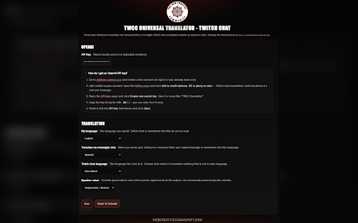 TWCC Universal Translator - Twitch Chat :: Translate the focused input field via hotkey using OpenAI, with configurable languages.