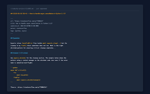 Claude Code Context Capturer :: Convert any web page into Claude Code-friendly Markdown context with one click.
