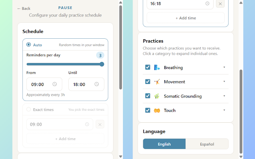 Pause :: Micro-practices delivered throughout your day to pause, helping you be here, regulate your nervous system and reduce stress.