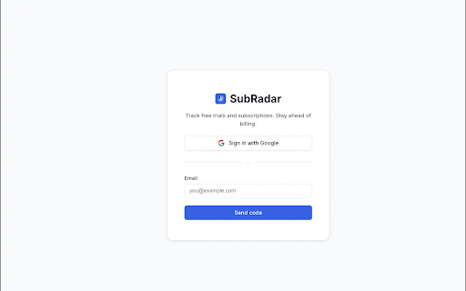 SubRadar :: Track subscriptions and free trials. Sign in to get reminders before you're charged.