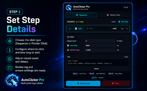 AutoClicker Pro :: Multi-point auto clicker with loop scheduling. Pick points on any canvas, set walk and wait delays, let it run.