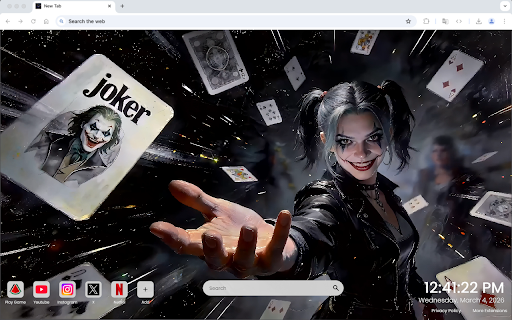 Harley Quinn Joker Cards Chaos Live Wallpaper :: One of the most epic villain live wallpapers for Chrome – featuring Harley Quinn and Joker chaos energy.