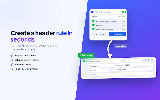 ModHeader Extension: HTTP Header Editor :: Modify headers, cookies and redirects. Add, edit or remove custom HTTP headers. Ad free, local ModHeader alternative.
