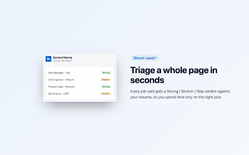 BetterFilterIn :: Unlock hidden LinkedIn job filters, save searches, hide junk, exclude keywords, and get alerts when fresh jobs appear.