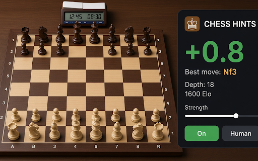 Chess Hints Companion :: Elegant engine analysis on Chess.com & Lichess — best-move arrows, Elo-calibrated hints, and ChessHints puzzles.