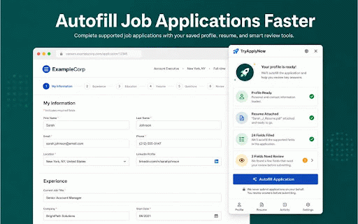 TryApplyNow - AI Job Search Assistant :: AI job application autofill with review before submit.