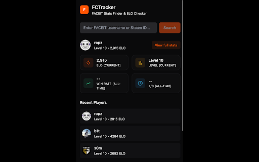 FCTracker - FACEIT Stats Finder :: Official FCTracker extension. Quick FACEIT stats finder & ELO checker for CS2 players. Find rank and match history instantly.