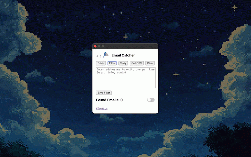 Email Catcher :: Finds and stores email addresses from visited web pages. Can also batch process URLS, filter emails, and verify email addresses.