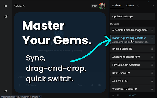 GemList: The Ultimate Sidebar for Gemini :: Supercharge Gemini with a sidebar! Sync Gems, pin chats, edit titles, and export Markdown. Lightweight & privacy-first.