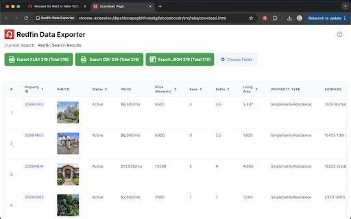 Redfin Data Exporter :: Export Redfin property listings and search results to CSV, Excel XLSX, or JSON.