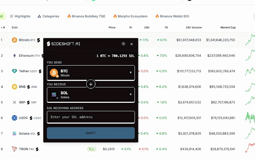 SideShift.ai - Crypto Swap :: Instantly trade cryptocurrencies directly to your wallet when you spot the coin name on the web
