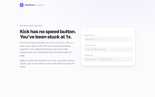 Kick Boost — Player & Page Helper :: Enhance Kick.com watch pages: player speed & scrub, auto theater, following-list declutter, and copyable timestamp links.