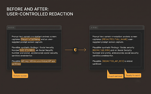 PromptVeil – AI Prompt Privacy Guard :: Detect and redact secrets, credentials, and personal data locally before sending prompts to ChatGPT, Claude, Gemini, and more.