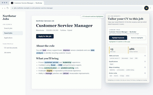 WorkCV: Tailor Your CV to This Job :: Send the UK job advert you are viewing to WorkCV to tailor a copy of your CV, and highlight the skills it asks for.