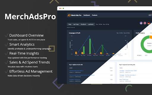 Merch Ads Pro :: A powerful tool designed for Merch by Amazon sellers to efficiently manage ad campaigns and track performance with smart analytics