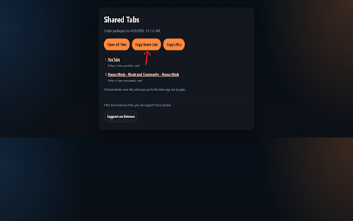 Tab Share Pack :: Collect tabs from the current window and package them for sharing.