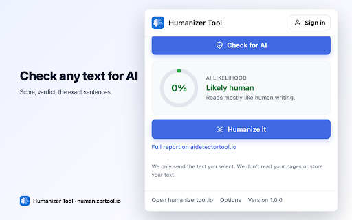 Humanizer Tool – AI Humanizer & AI Detector :: Humanize AI-generated text and check how likely any text is AI-written, right in the text field where you write.