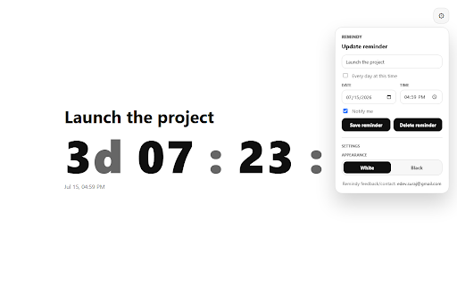Remindy :: Create reminders, see countdowns in new tabs, and get browser notifications when time is up.