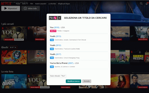 FilmTv Plus :: Trova facilmente film e serie TV su FilmTV da qualsiasi pagina web. Accedi a valutazioni, watchlist e ricerca rapida con un click.