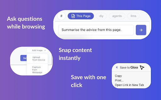 Gloss :: Capture text from web pages with notes and tags using a side panel