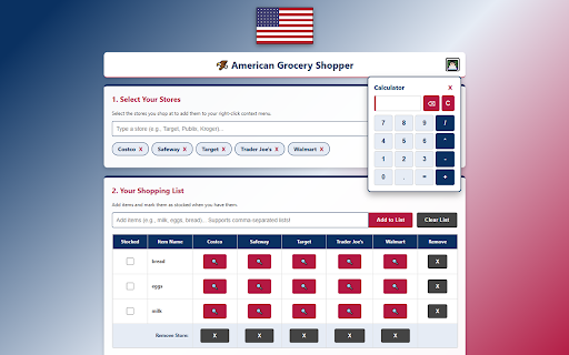 American Grocery Shopper :: Right-click to search American grocery stores, plus a built-in syncable shopping list.