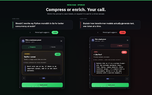 MetaCogni — AI Cost Tracker :: Know what every AI message costs. Token tracking, prompt optimization, and an on-device intent brain for Claude and Gemini.
