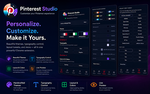 Pinterest Studio - Pinterest Dark Mode Pinterest Dark Theme :: Dark themes, fonts, spacing, layout, ad blocking & focus mode for Pinterest.