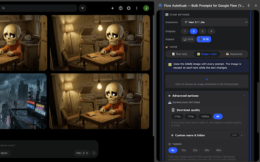 Flow AutoKuak — Bulk Prompts for Google Flow (Veo) & AI Video Downloader :: Send prompts at scale to Google Flow (Veo) and download the generated videos.